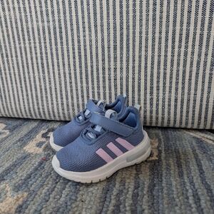 Kids Blue Athletic Sneakers with Pink Stripes